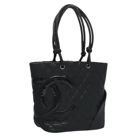 CHANEL Matelasse Cambon Line Shoulder Bag Leather Black CC Auth 115405 - Picture 1 of 16